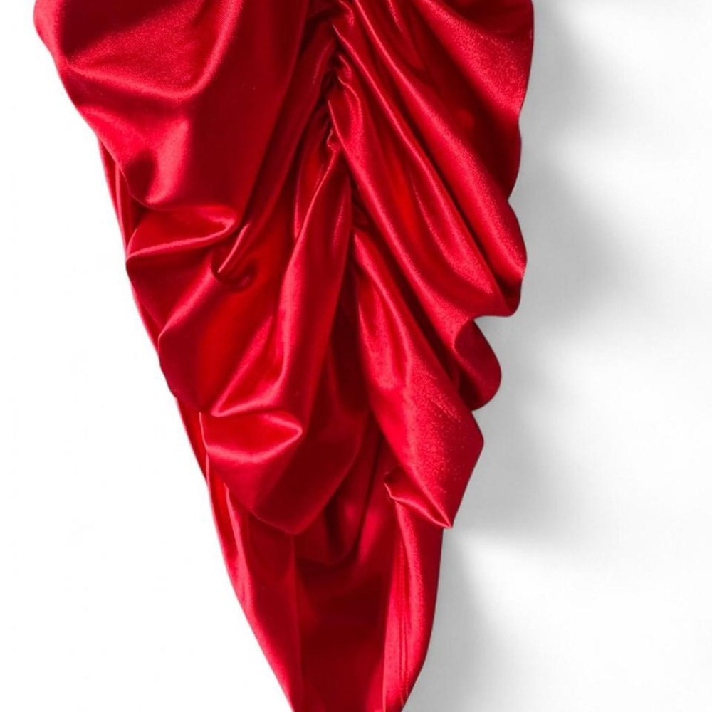 Red Ruched Satin Dress - Picture 6 of 6
